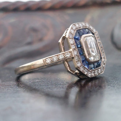 Art Deco Style 0.70ct Diamond and Sapphire Target Cluster Ring