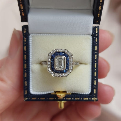 Art Deco Style 0.70ct Diamond and Sapphire Target Cluster Ring