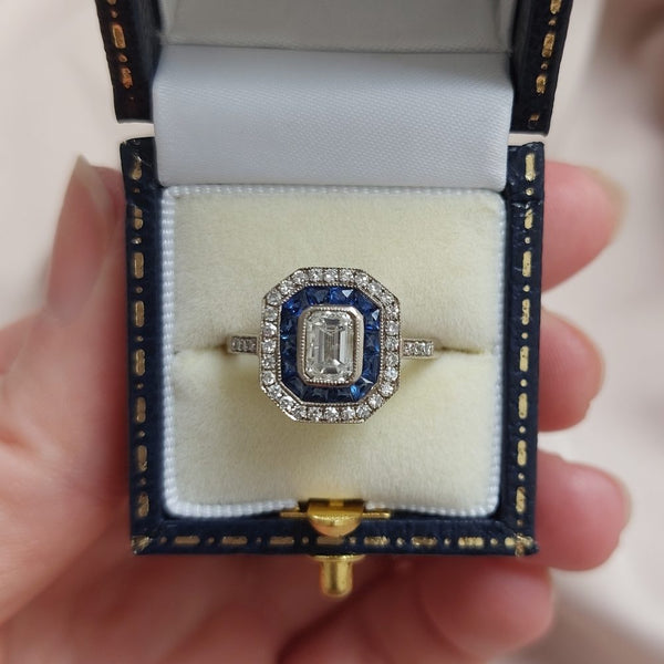 Art Deco Style 0.70ct Diamond and Sapphire Target Cluster Ring