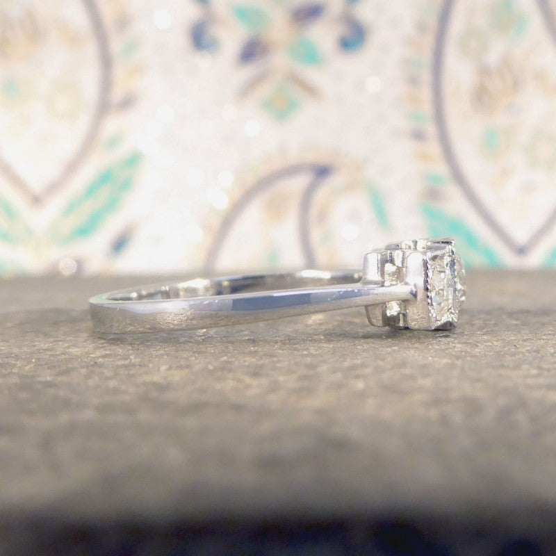 Art Deco Style 0.70ct Old Cut Diamond Three Stone Geometric Ring