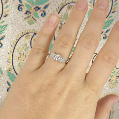 Art Deco Style 0.70ct Old Cut Diamond Three Stone Geometric Ring