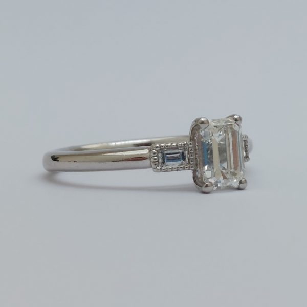 Art Deco Style 0.71ct Emerald Cut Diamond Ring