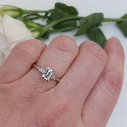 Art Deco Style 0.71ct Emerald Cut Diamond Ring