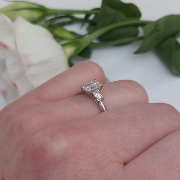 Art Deco Style 0.71ct Emerald Cut Diamond Ring