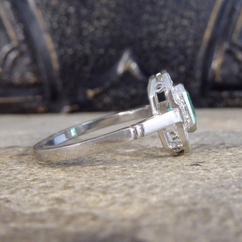 Art Deco Style 0.75ct Emerald and Diamond Cluster Ring