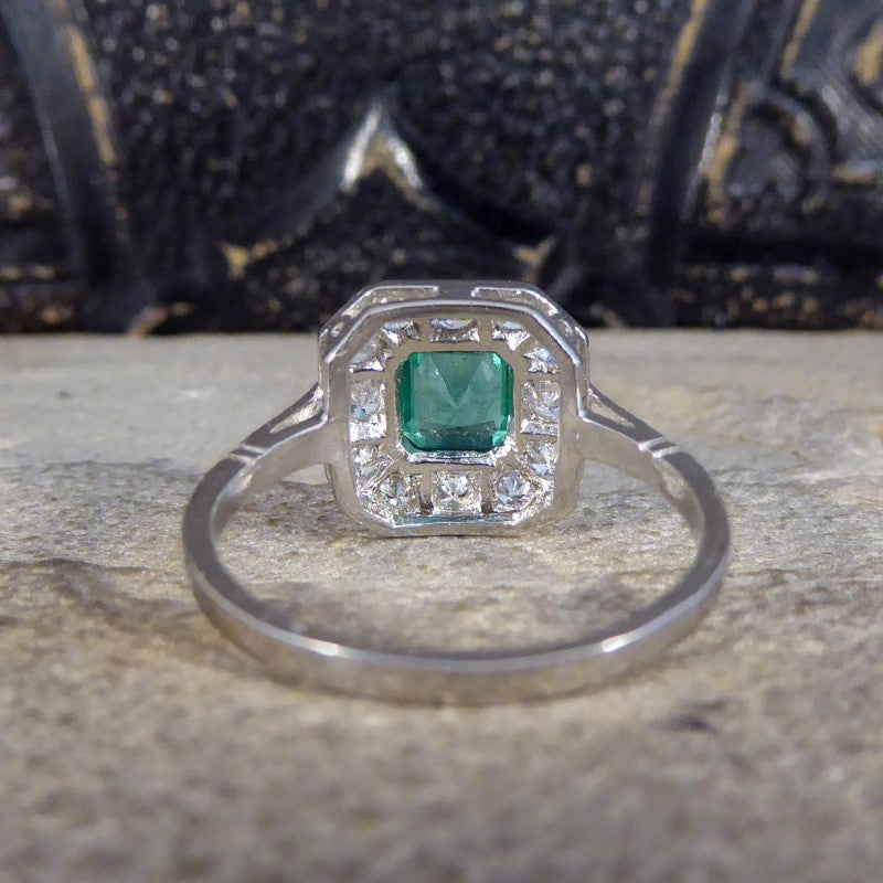 Art Deco Style 0.75ct Emerald and Diamond Cluster Ring
