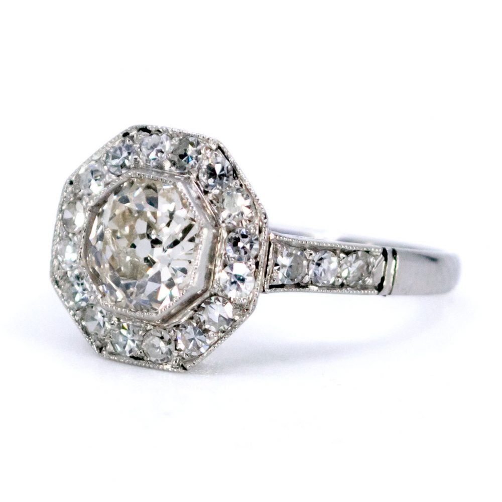 Art Deco Style 0.80ct Old Mine Cut Diamond Target Ring