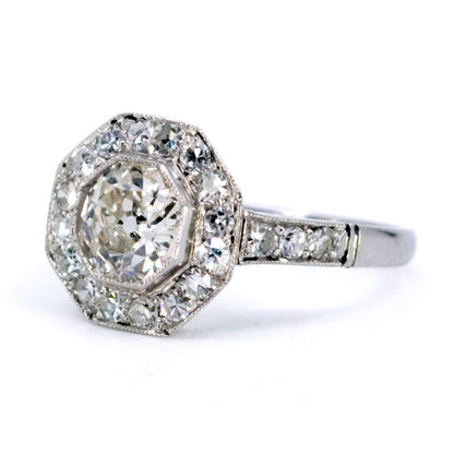 Art Deco Style 0.80ct Old Mine Cut Diamond Target Ring