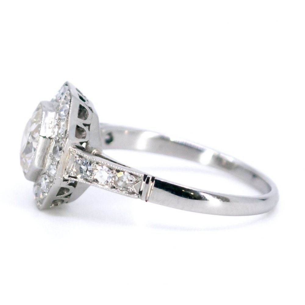 Art Deco Style 0.80ct Old Mine Cut Diamond Target Ring