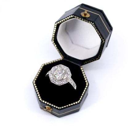 Art Deco Style 0.80ct Old Mine Cut Diamond Target Ring