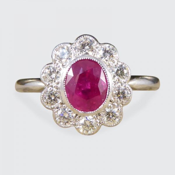 Art Deco Style 0.80ct Ruby Diamond Cluster Ring