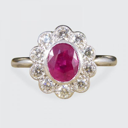 Art Deco Style 0.80ct Ruby Diamond Cluster Ring