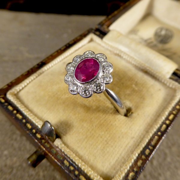 Art Deco Style 0.80ct Ruby Diamond Cluster Ring