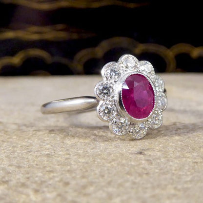 Art Deco Style 0.80ct Ruby Diamond Cluster Ring