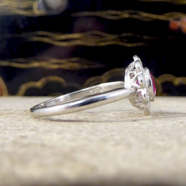 Art Deco Style 0.80ct Ruby Diamond Cluster Ring