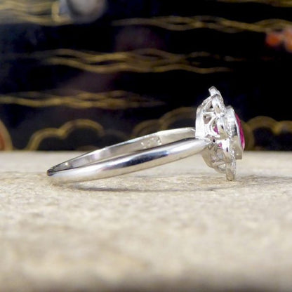 Art Deco Style 0.80ct Ruby Diamond Cluster Ring