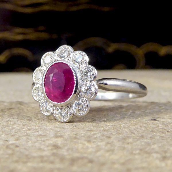 Art Deco Style 0.80ct Ruby Diamond Cluster Ring