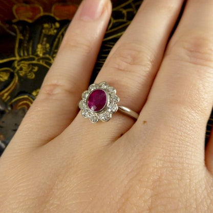 Art Deco Style 0.80ct Ruby Diamond Cluster Ring