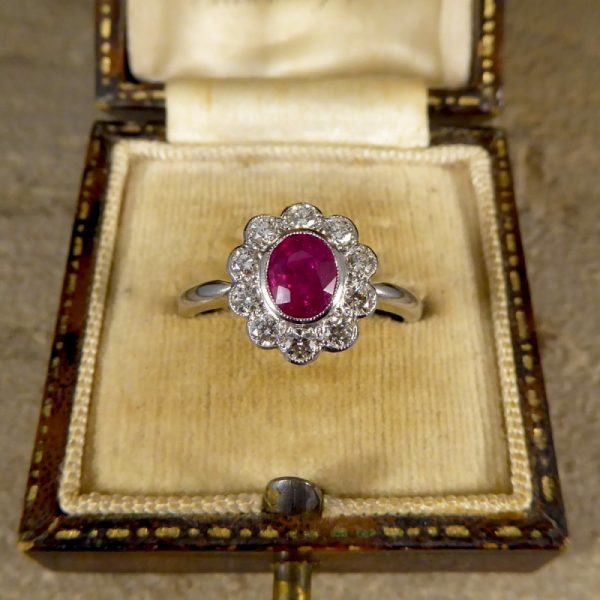 Art Deco Style 0.80ct Ruby Diamond Cluster Ring