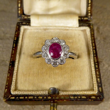 Art Deco Style 0.80ct Ruby Diamond Cluster Ring