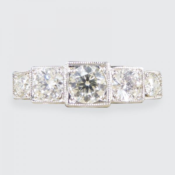 Art Deco Style 0.85ct Diamond Five Stone Platinum Ring