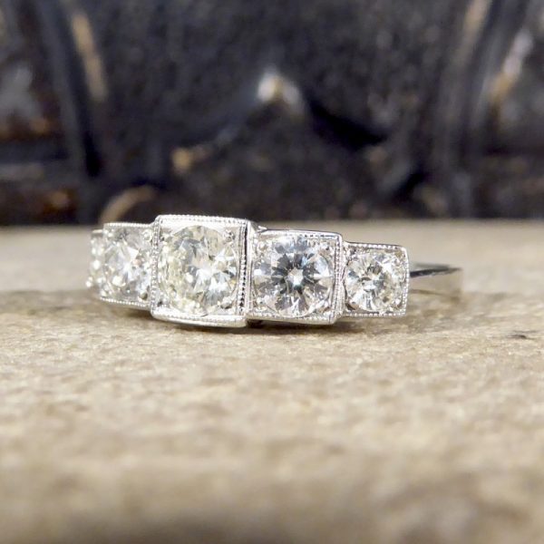 Art Deco Style 0.85ct Diamond Five Stone Platinum Ring