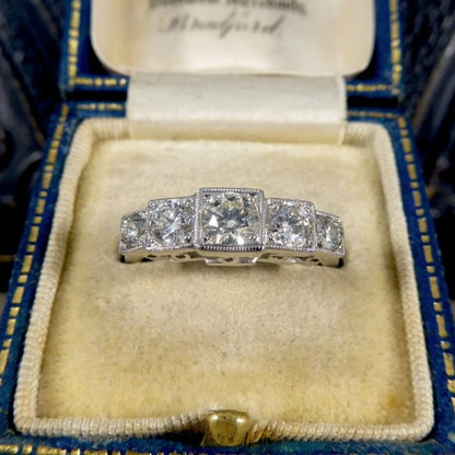 Art Deco Style 0.85ct Diamond Five Stone Platinum Ring