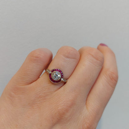 Art Deco Style 0.90ct Diamond and Ruby Target Ring