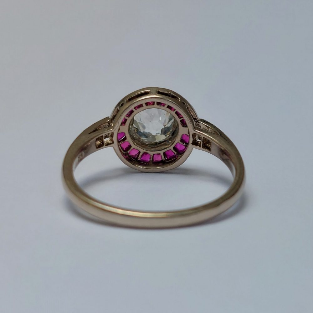 Art Deco Style 0.90ct Diamond and Ruby Target Ring