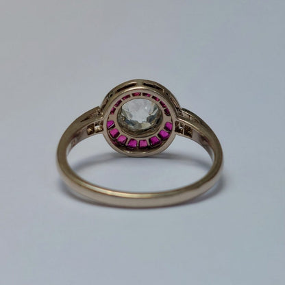 Art Deco Style 0.90ct Diamond and Ruby Target Ring