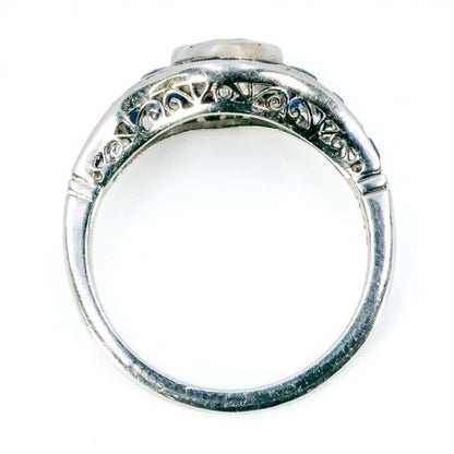 Art Deco Style 0.92ct Diamond and Sapphire Platinum Ring