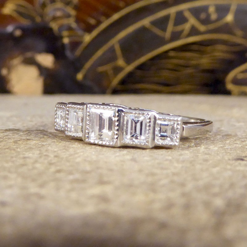 Art Deco Style 0.95ct Diamond Five Stone Ring