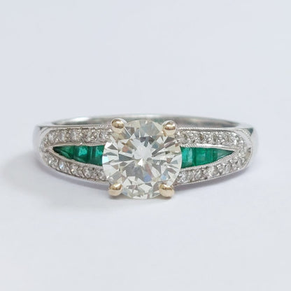 Art Deco Style 0.98ct Diamond Ring with Calibré Cut Emerald