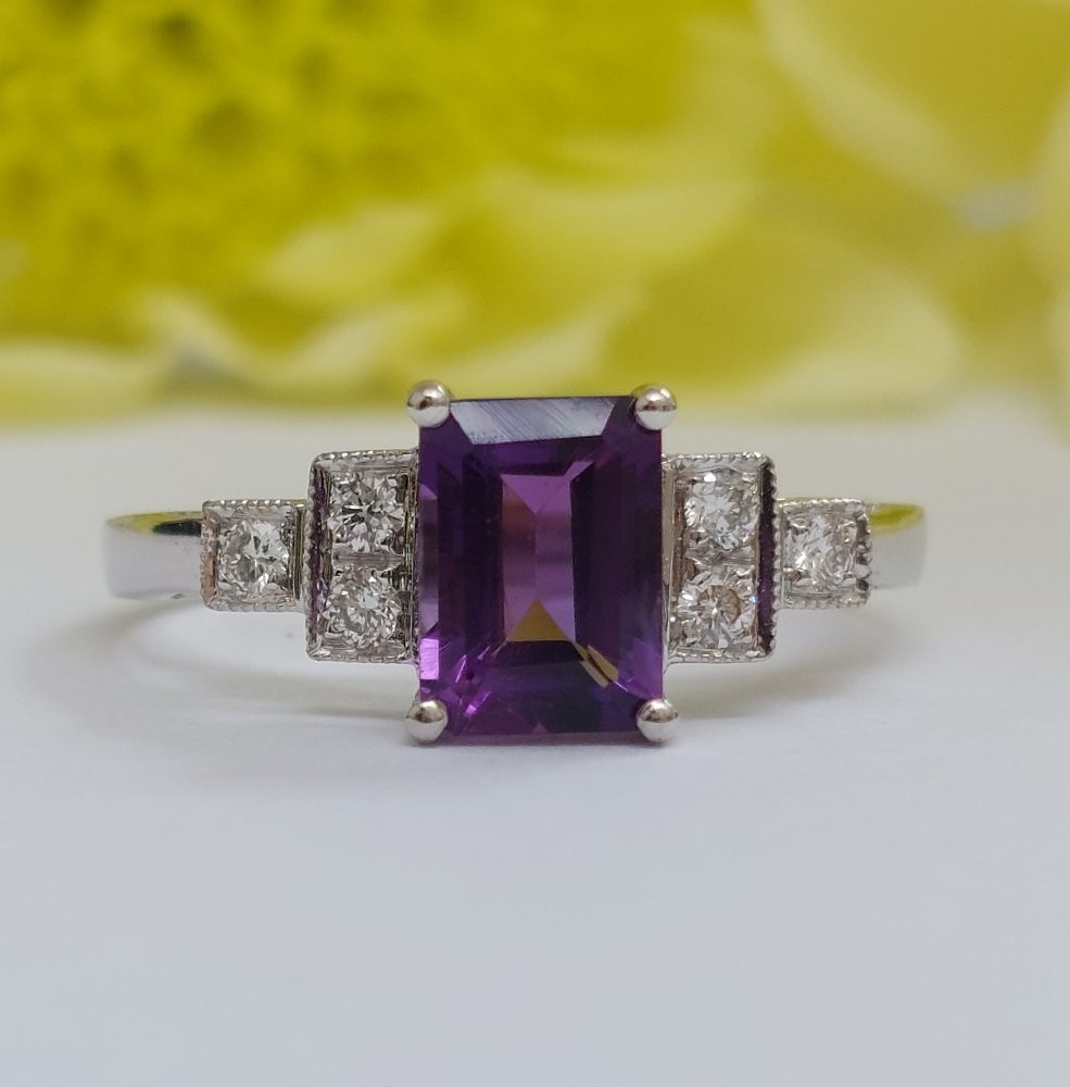 Art Deco Style 1.02ct Amethyst and Diamond Ring