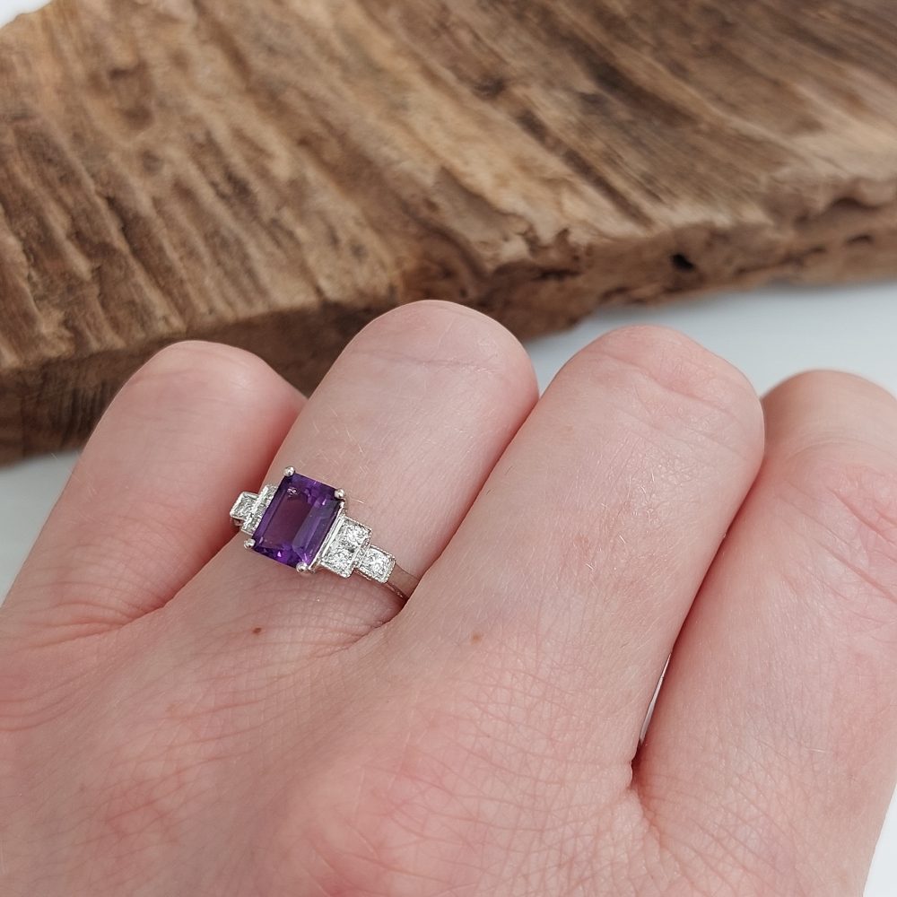 Art Deco Style 1.02ct Amethyst and Diamond Ring