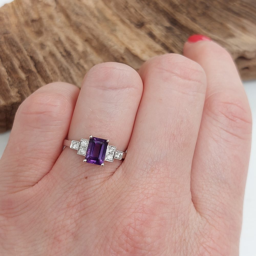 Art Deco Style 1.02ct Amethyst and Diamond Ring