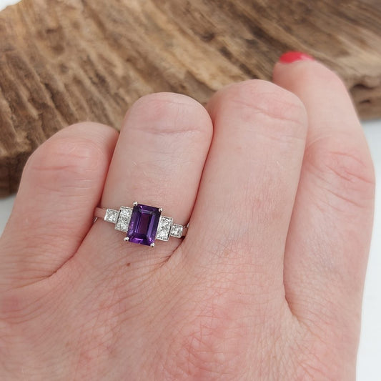 Art Deco Style 1.02ct Amethyst and Diamond Ring