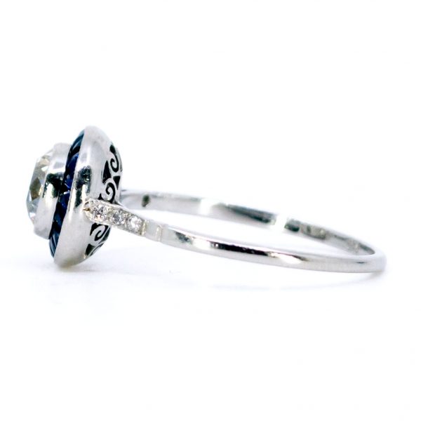 Art Deco Style 1.02ct Diamond and Sapphire Target Ring