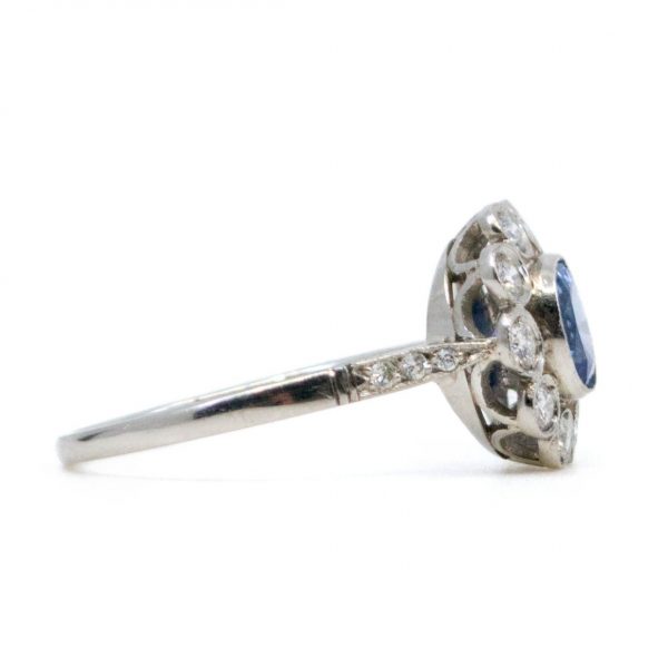 Art Deco Style Sapphire and Diamond Cluster Platinum Ring