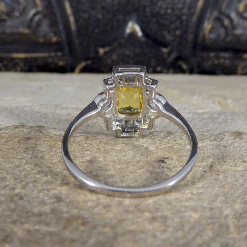 Art Deco Style 1.10ct Yellow Sapphire and Diamond Cluster Ring
