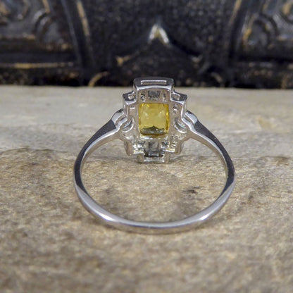 Art Deco Style 1.10ct Yellow Sapphire and Diamond Cluster Ring