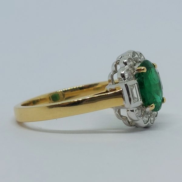 Art Deco Style 1.20ct Emerald and Diamond Cluster Ring