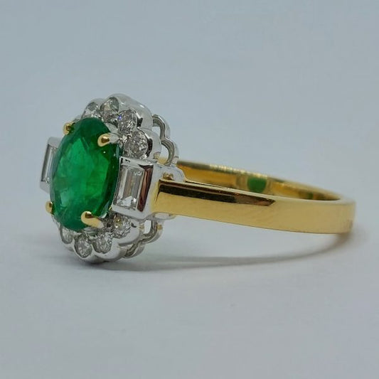 Art Deco Style 1.20ct Emerald and Diamond Cluster Ring
