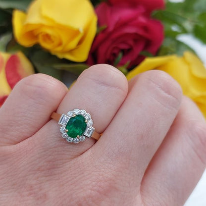 Art Deco Style 1.20ct Emerald and Diamond Cluster Ring