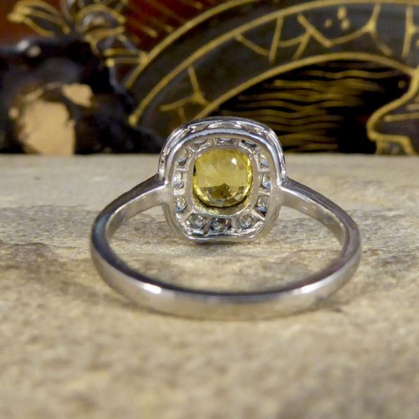 Art Deco Style 1.20ct Yellow Sapphire and Diamond Cluster Ring