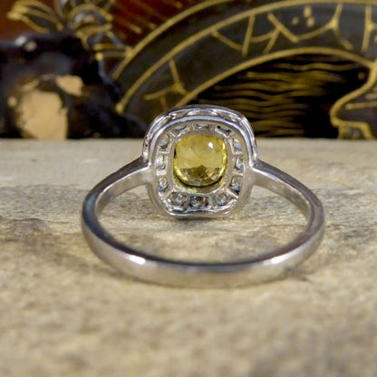 Art Deco Style 1.20ct Yellow Sapphire and Diamond Cluster Ring