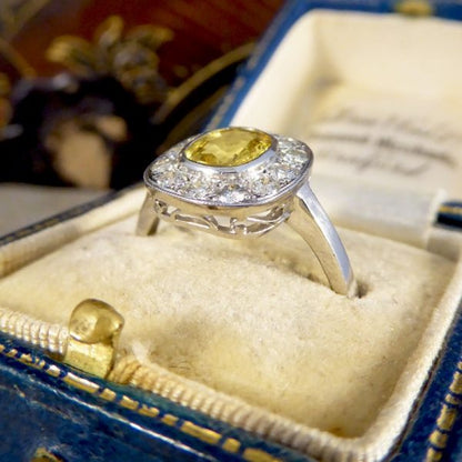 Art Deco Style 1.20ct Yellow Sapphire and Diamond Cluster Ring