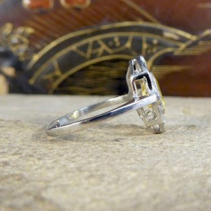 Art Deco Style 1.25ct Yellow Sapphire and Diamond Geometric Halo Ring