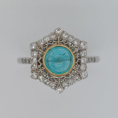 Art Deco Style 1.40ct Cabochon Emerald and Diamond Cluster Ring