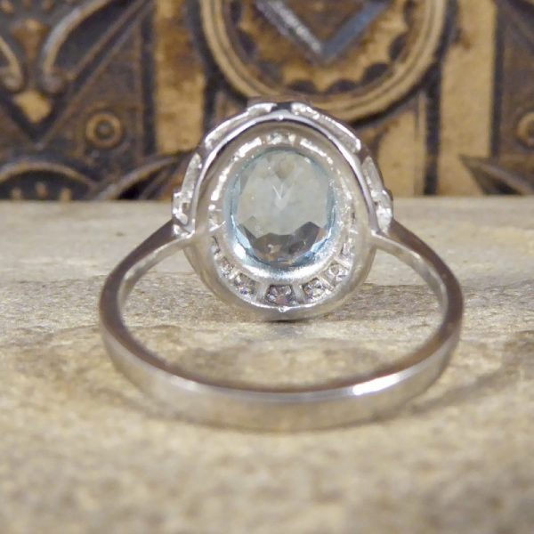 Art Deco Style 1.50ct Aquamarine and Diamond Cross Cluster Ring